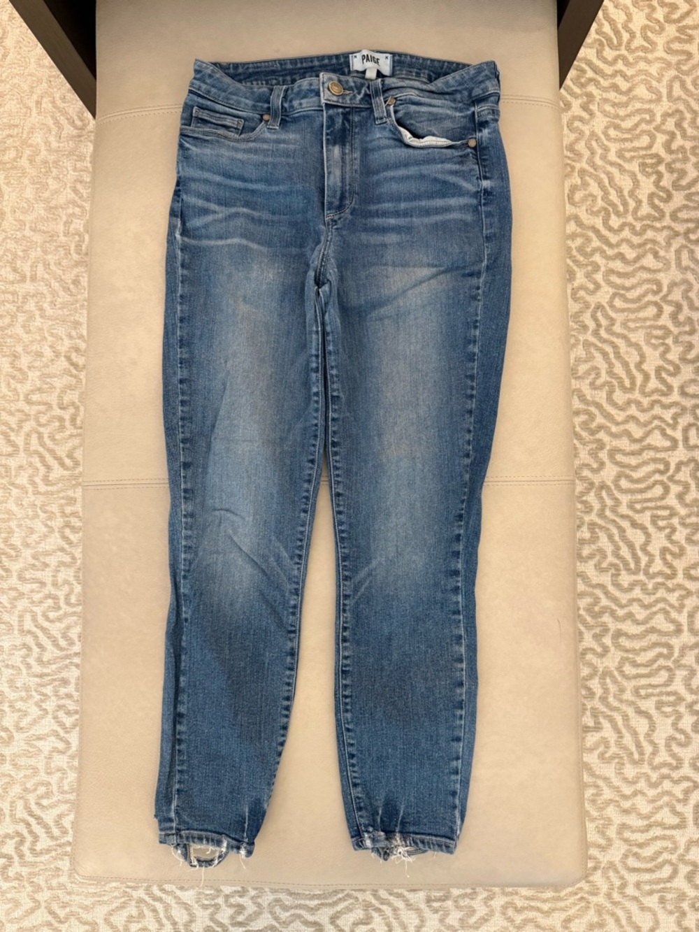 PAIGE Women's Blue High-Rise Cropped Skinny Jeans